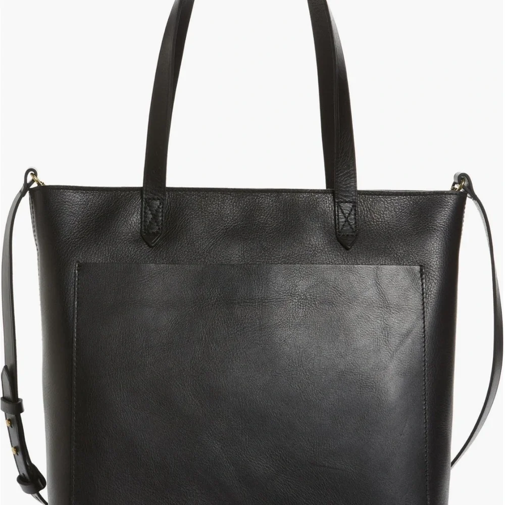 New Madewell Zip-Top Medium Transport Leather Tote Black
